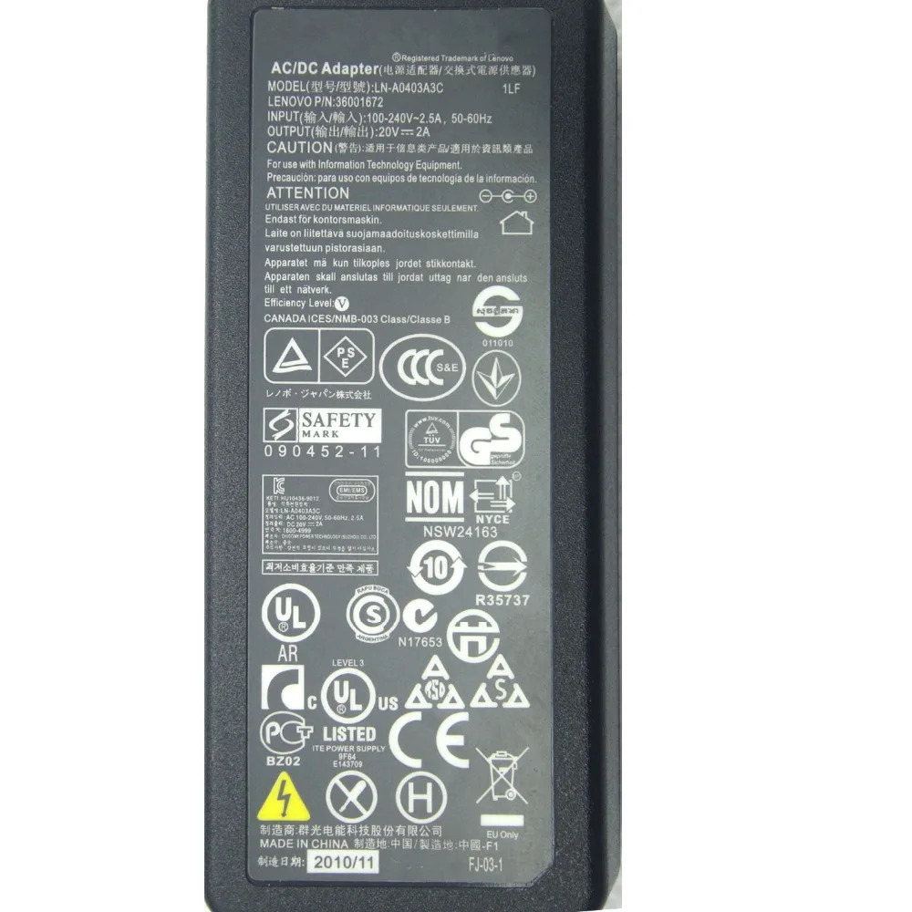 Оригинальный 20V 2A 40W 5 5*2 5mm LN A0403A3C 36001672 ноутбук адаптер переменного тока для Lenovo