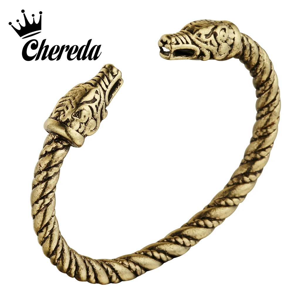 Винтажный Браслет Chereda с головой дракона стиль викингов Средневековья модный