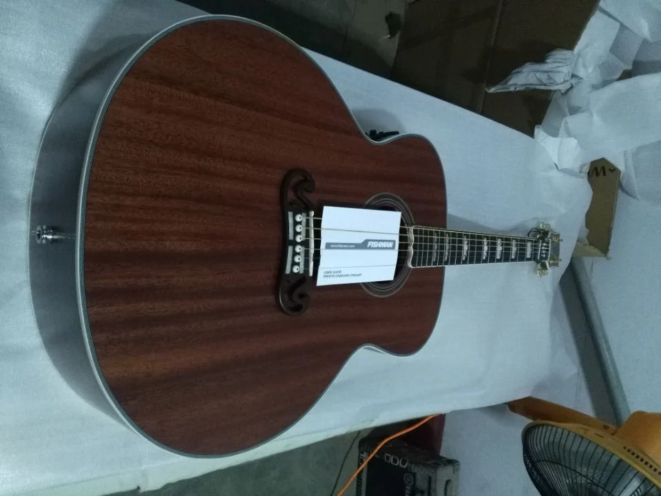 

free shipping best quality jumbo size satin finishing acoustic guitar hand made mahogany wood color acoustic guitars
