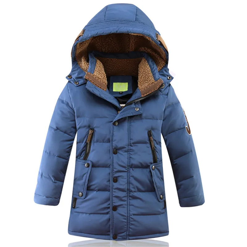 Превалирующая парка для мальчиков в холодной зоне, длинное пуховое пальто для подростков, Анорак, штормовое пальто, куртка для детей 130-170 см - Цвет: Blue