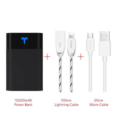 Yoobao, T1, 10200 мА/ч, мини внешний аккумулятор, портативное зарядное устройство для телефонов, двойной USB внешний аккумулятор, светодиодный, легко носить с собой - Цвет: BK-Lightning-Micro
