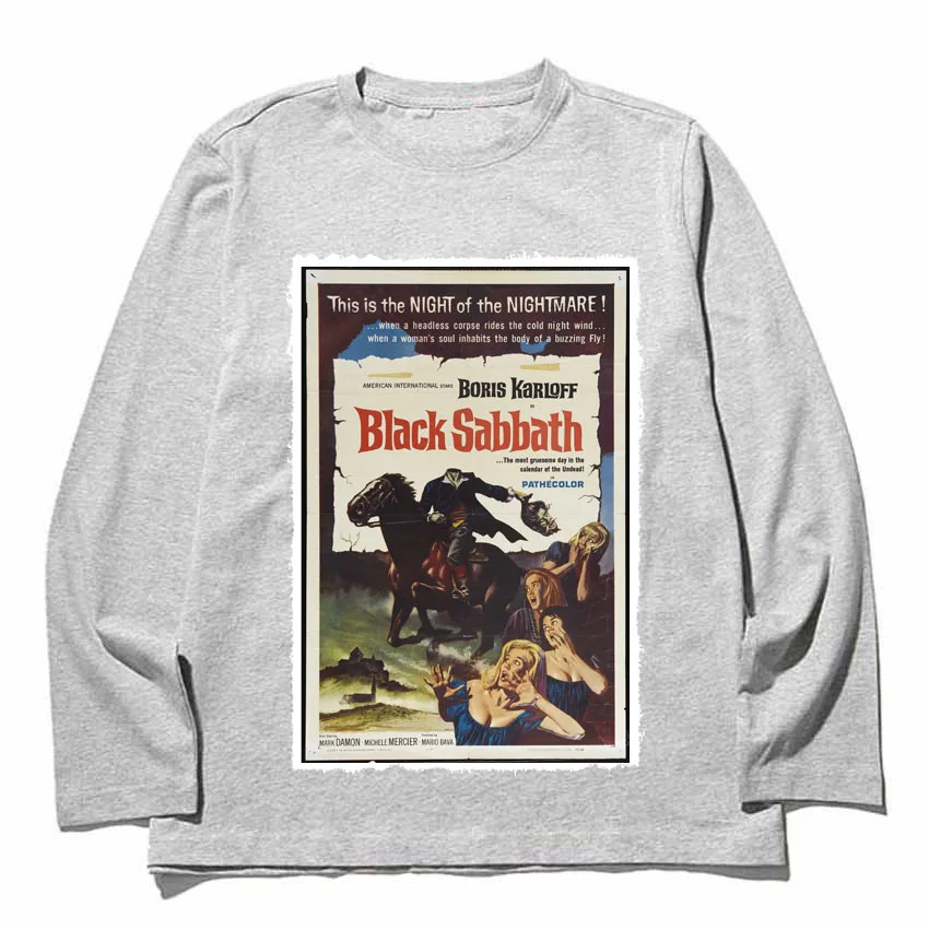 

black sabbath heaven and hell patchwork design band tee Heavy combed Full Long Sleeve t shirt street rock style