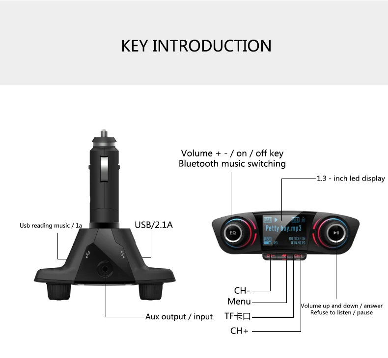 FM передатчик Aux аудио Bluetooth 4,0 Handsfree Car комплект 1,3 ''ЖК-дисплей 5V 3.1A Dual USB Зарядное устройство Автомобильный MP3-плеер Поддержка TF карта u-диск