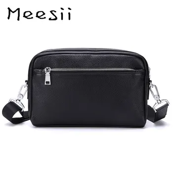 

Meesii Men Genuine Leather Messenger Bag Soft Small Travel Bag Male Zipper Casual Crossbody Bags Business Handbag Clutches Bag