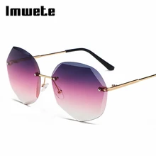 Imwete, женские солнцезащитные очки без оправы, негабаритные, с антибликовым покрытием, полигональные линзы, женские очки, солнцезащитные очки для женщин, UV400