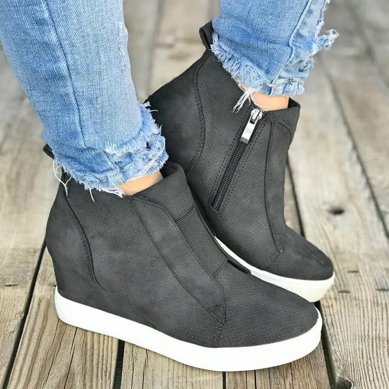 

MoneRffi Women Sneakers New Arrival Breathable Wedges Platform Vulcanize Shoe Woman Pu Leather Women Casual Shoes Tenis Feminino