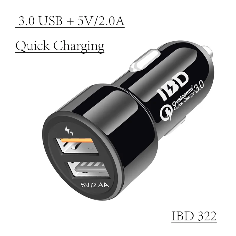 Высокое качество Безопасный USB Автомобильное зарядное устройство Dual USB 3,0 быстрое зарядное устройство мобильный телефон зарядное устройство Быстрая зарядка Powerdrive адаптер хвост товары - Тип штекера: IBD 322 Car Charger