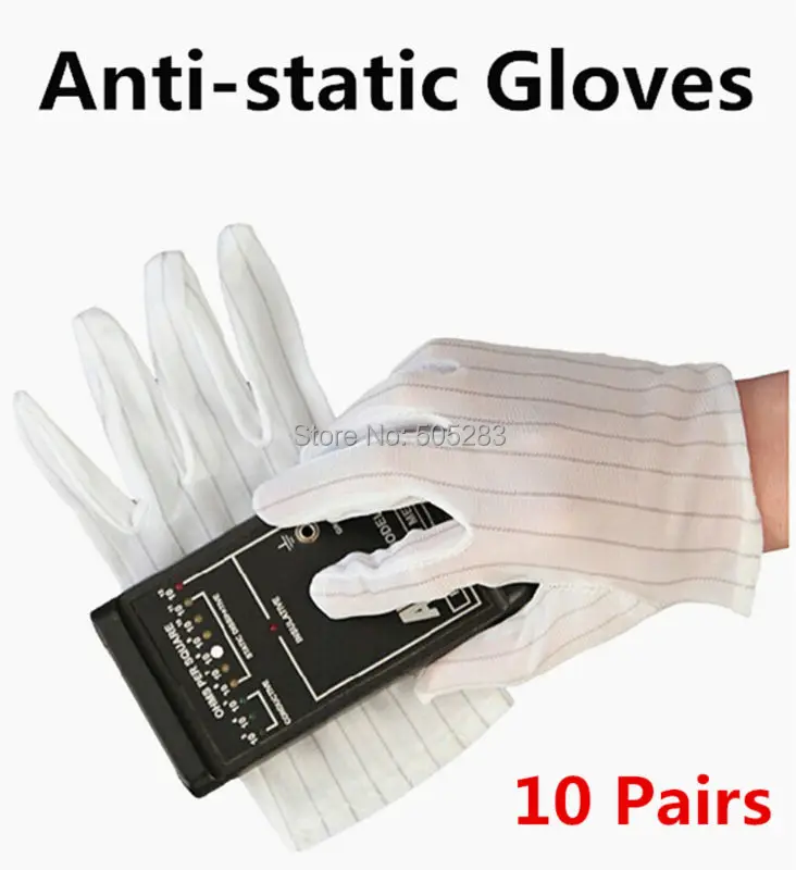 

10pair Anti Static Gloves Dust-free stripe Safe Non-slip industrial Gloves ESD Laboratory Antistatic Working Gloves HY337*10