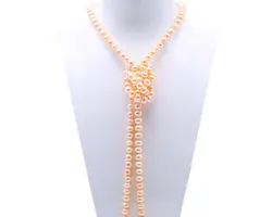 9,0-10,0 мм длинное жемчужное ожерелье розовый плоские круглые естественный пресноводный 100% настоящая жемчужина Цепочки и ожерелья вечерние