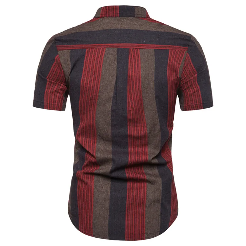 رجل قصير كم قميص الرجال الأزياء شريط شقة اللون الوقوف طوق قميص للشباب 2019 الصيف أوروبا حجم S-2XL رقيقة قمصان