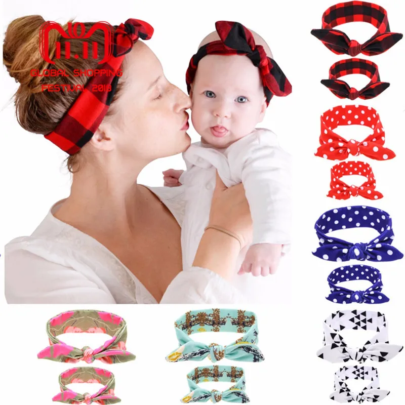 

2Pcs Cute Rabbit Ear Baby Headband Neonata Bow Flower Elastic Bandanas Baby Girls Headbands Children Turban Hair Accessories Set