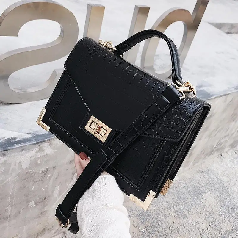 

Women bag Crocodile pattern Female Square High Quality PU Leather Tote bag Lock Shoulder Messenger Bags Shoulder designers brand