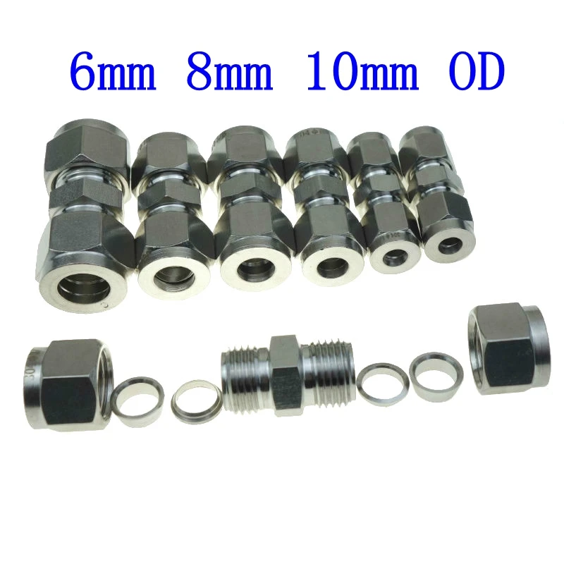 SS 304 Double Ferrule Compression Fitting Straight Union Connector 6 mm OD Equal 