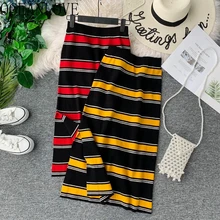 Океанlove Осенняя Женская юбка в полоску трикотажная стрейч модная Faldas Mujer Moda Высокая талия панелями женские длинные юбки 12713