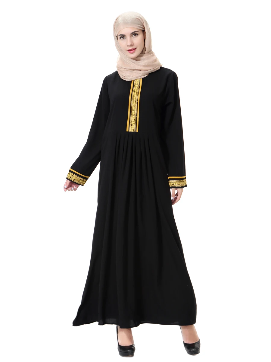 Женское мусульманское платье с круглым вырезом и длинными рукавами большие размеры 3XL платье из Дубая Ropa Arabe Mujer мусульманский кафтан абайя