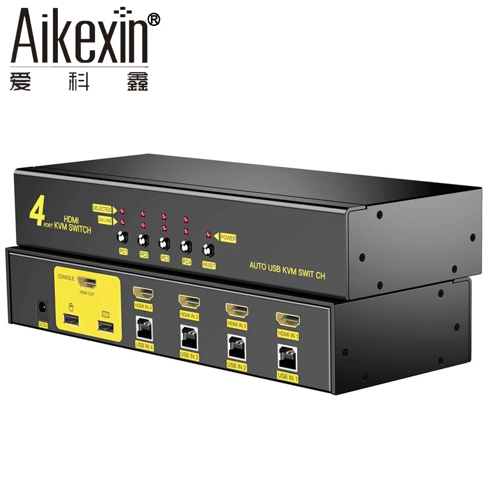 

Aikexin KVM Switch 4 Port KVM HDMI Switch USB2.0 KVM Switch Support 1080P 3D Auto Scan,Keyboard Mouse and Hotkey Switch