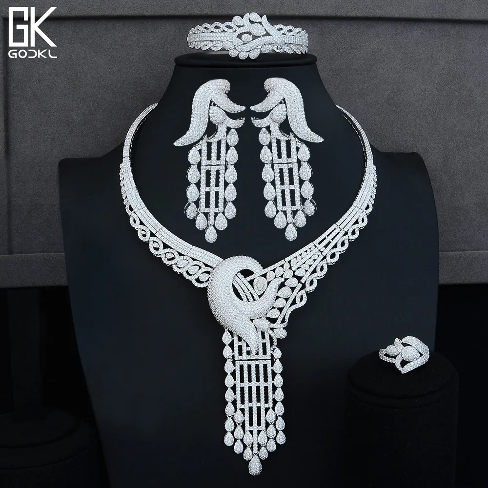 GODKI роскошные длинные кисточки форма нигерийские Свадебные Ювелирные наборы для