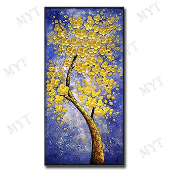 

Hot sale Hand-painted hanging Unique shape Abstract thick oil painting purple back yellow flower for bedroom home decor unframed