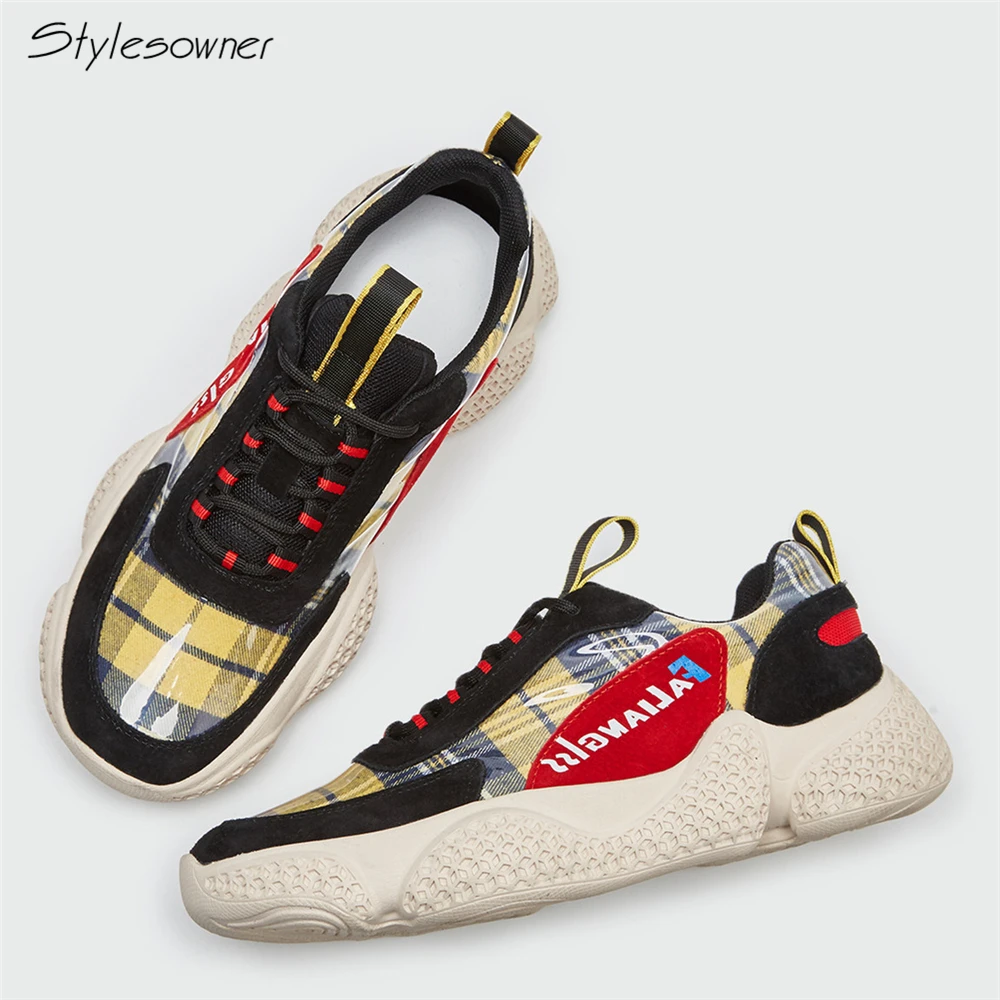 

Stylesowner Suede Leather Platform Women Casual Shoes Tennis Feminial Thick Sole Patchwork Sneakers Girls Checkered Color Shoes