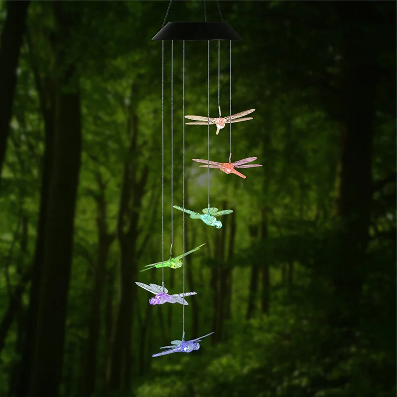 

Newest LED Solar Powered Wind Chimes Dragonfly/Butterfly Color Changing For Home Outdoor Garden Decoration --