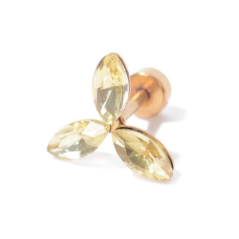 

2pcs Three Clover Leaves Zircon Crystal Rhinestone Ear Studs Cartilage Earrings Tragus Helix Piercing Lip Rings Jewelry