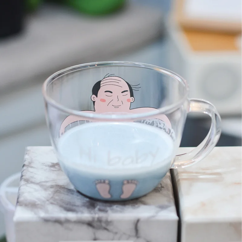 

Creative Cartoon Glass Japanese Hot Spring Cup Uncle Cute Cat Shiba Inu High Temperature Glass Milk Cup Coffee Cup Drinking Cup