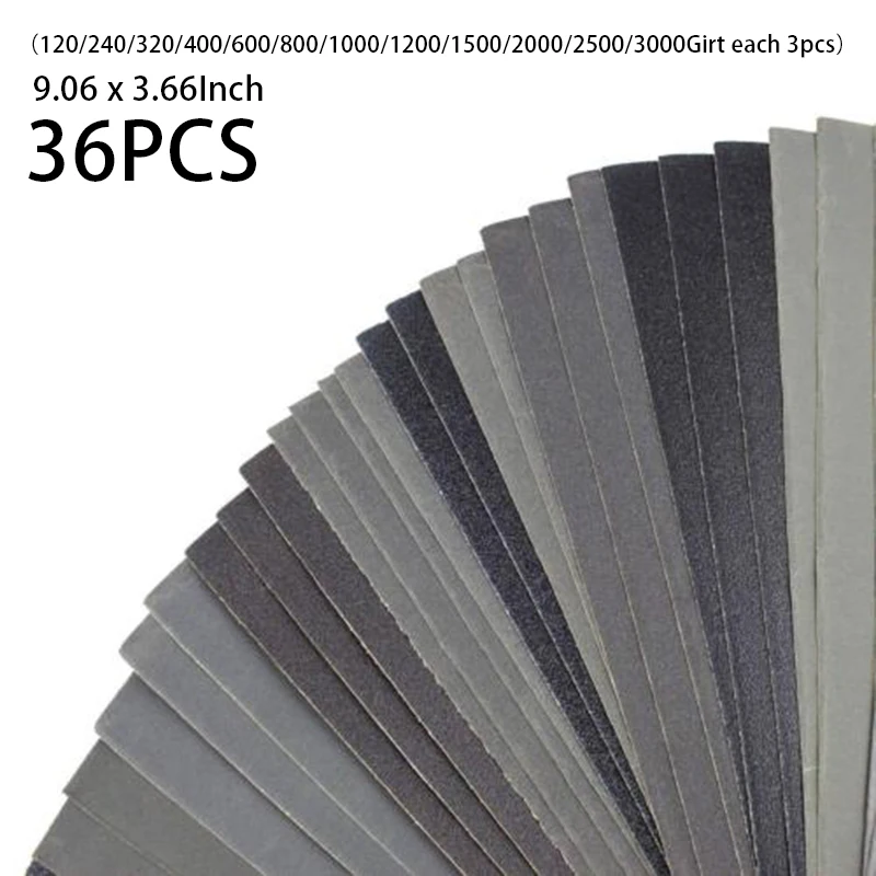 

Metal 9.06x 3.66Inch Assortment Abrasive Grit Paper Silicon Carbide Sanding Paper Set 36pcs Automotive Sandpaper New Hot