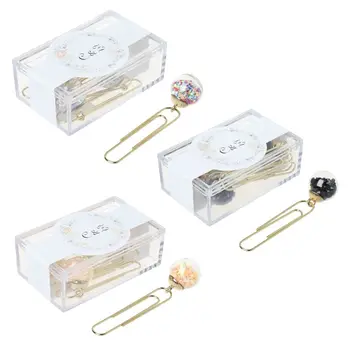

5pcs/box Glass Ball Paper Clips Notes Marker DIY Metal Binding Memo Paper Clip Bookmark Novelty Paper Clips