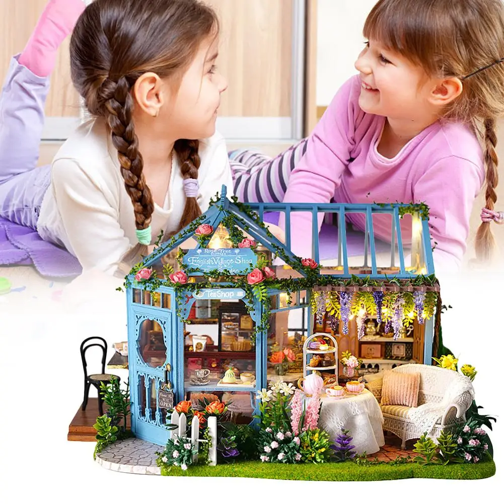 

2019 DIY Cabin Rose Garden Tea House Handmade Architectural Model Wooden Villa Innovative Girls Toys
