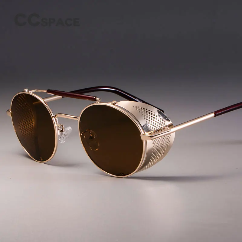 Steampunk Retro Round Sunglasses with UV400 Protection - Unisex Cool Shades with Metal Frame