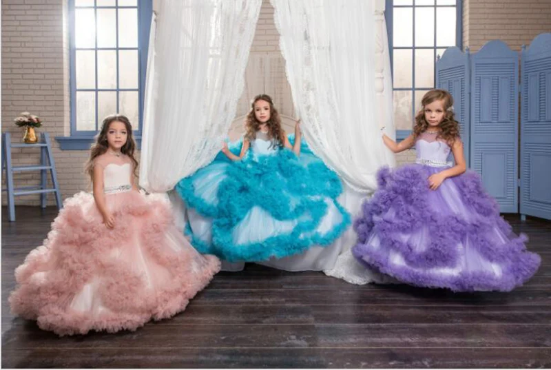 Aibaowedding Fancy Puffy Pink Pageant Dresses for Girls Long Kids Ball Gowns Vestido de Tulle Flower Girl Dresses for Wedding (8)