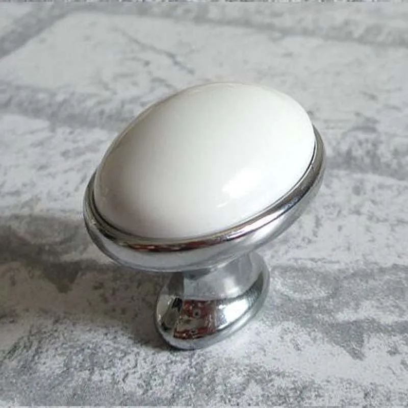 

40mm Oval Dresser Drawer Pull Handles Ceramic Kitchen Cabinet Knob White Silver Furniture Decortive Knobs Pull Handle