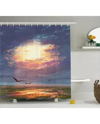 Пейзаж душ Шторы Золотой Защита от солнца сияние печати для Ванны roomfabric и Водонепроницаемый Декор Ванны душ