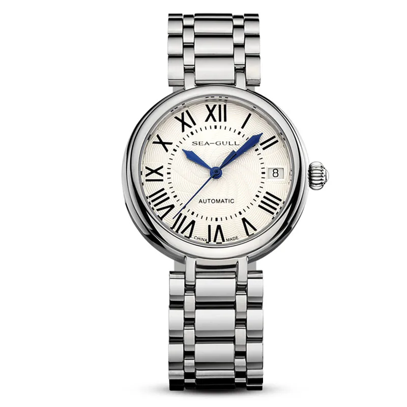 Автоматические механические часы, модные повседневные деловые простые часы со стальным ремешком, женские настольные часы 816.417L - Цвет: white