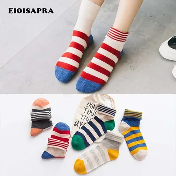 

[EIOISAPRA]Candy Color Striped Socks Japan Creative Harajuku Socks Women Flanging Comfort Casual Sokken College Style Calcetines