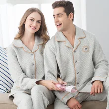 QIANXIU, новинка, женские пижамы, утолщенные, стеганые, чистый хлопок, пижамы для женщин, с буквенным принтом, для пар, теплая, повседневная, домашняя одежда