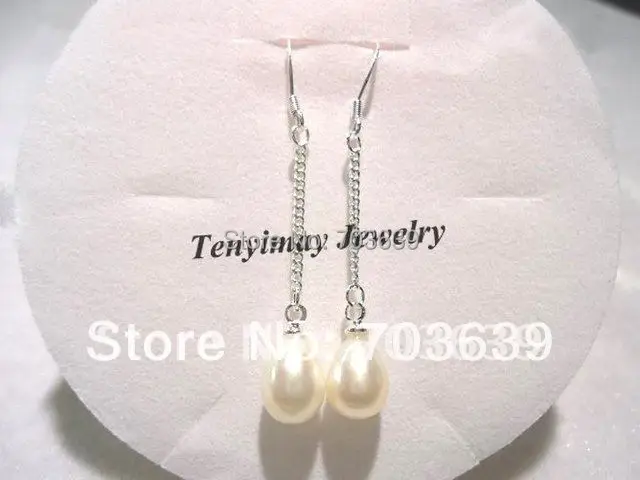 

Natural Freshwater Pearl Eardrops With Silver Plated Chain, Silver Plated Hooks Free Shipping(16pairs/lot)