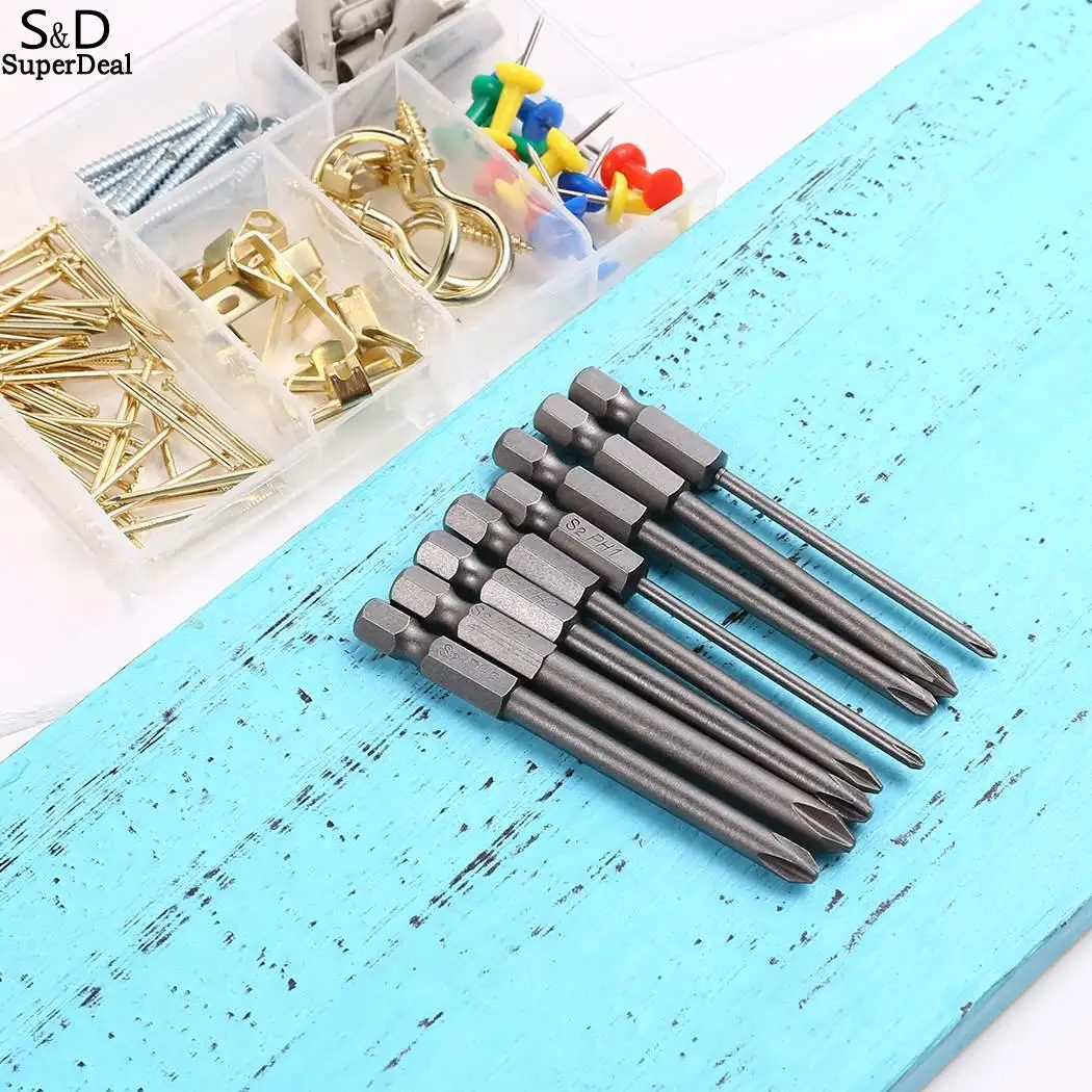 

Magnetic 75mm 1/4 Inch Hex Shank PH2/ 8cs/Set PH1/PH0 Screwdriver Bit Tip Set