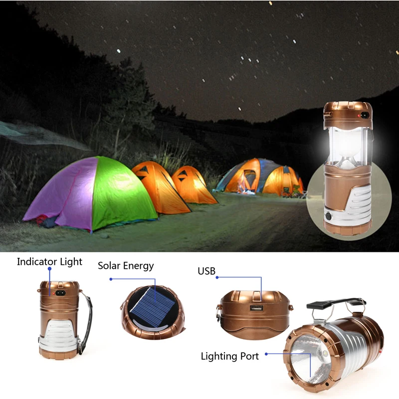 Outdoor Solar Flashlight,Multifunctional Camping LED Lamp Light Zoom