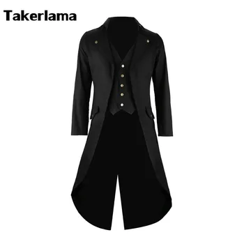 

Mens Gothic Tailcoat Jacket Steampunk Trench Cosplay Costume Victorian Coat Black Long Coat Men's Tuxedo Suit Halloween Party