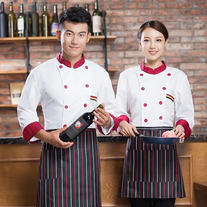 Осенне-зимняя одежда с длинными рукавами для шеф-повара Houchu hotel's restaurant cafeteria chef uniforms для мужчин и женщин