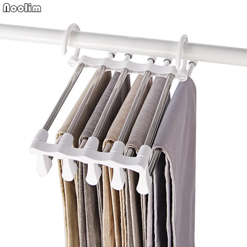 

NOOLIM Home Stainless Steel Tube Pants Rack Retractable Magic Clothes Trouser Holder Storage Hanger Home Organizer