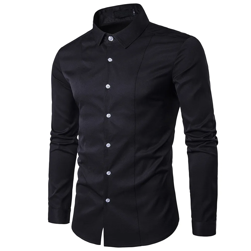 Feitong Мужская модная хлопковая тонкая рубашка с длинным рукавом, мужская рубашка с отложным воротником, зимняя однотонная гладкая рубашка# g40