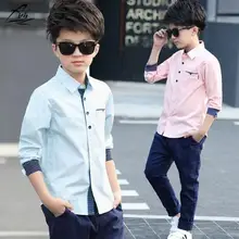 Детская одежда весенне-осенние хлопковые блузки для мальчиков детская рубашка с длинными рукавами для мальчиков модная детская рубашка От 5 до 15 лет с отложным воротником