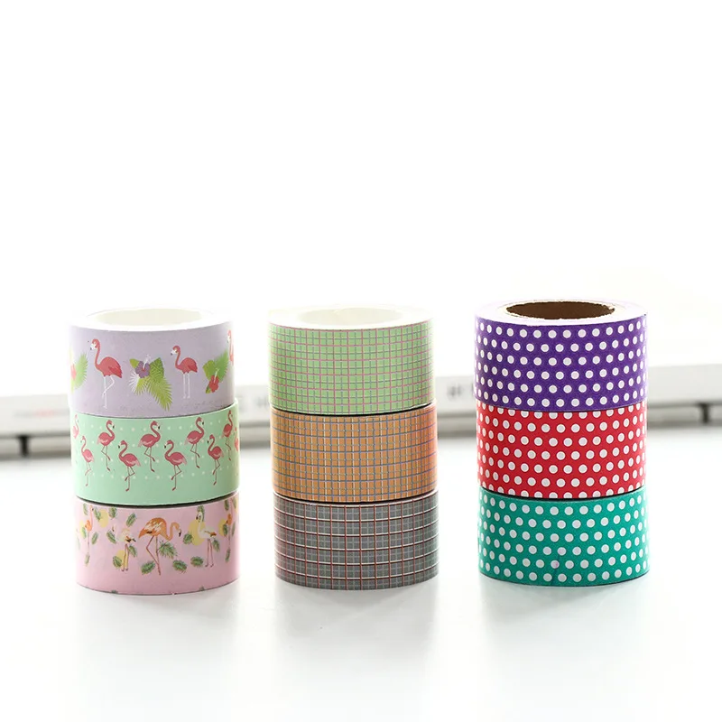 

4 set/Lot Decoration tapes Cute Flamingo washi tape Dots Lattice masking tapes sticker for diary frame mobile Stationery A6937