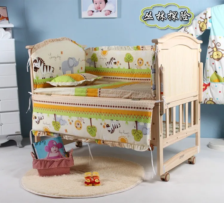 

Promotion! 6PCS Bear baby bedding bumper set newborn bedding cot nursery cot bedding kit bed (3bumper+matress+pillow+duvet)