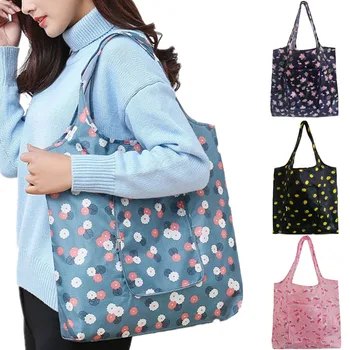 

Women Foldable Floral Shopping Bag Large Capacity Folding Eco Grocery Pouch Female Cartoon Reusable Fruit Vegetable Tote Handbag