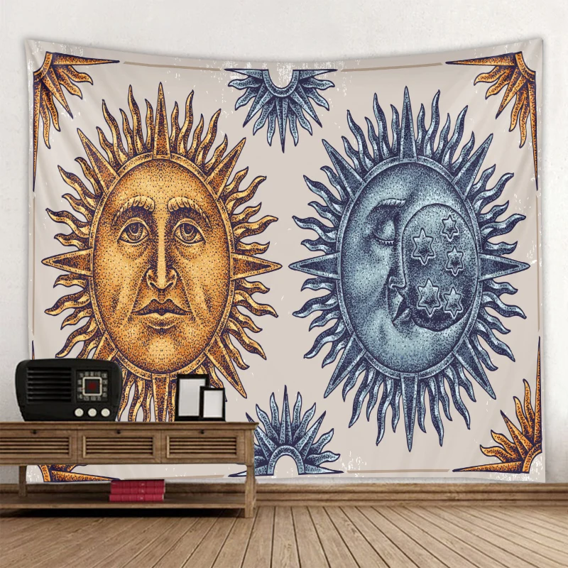 Красивый гобелен Sun Moon психоделический Небесный индийский солнце хиппи