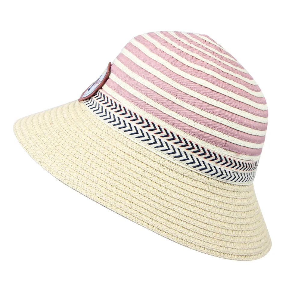 LONSANT, милая детская соломенная шляпа в полоску, летняя детская пляжная шапка в рыбацком стиле, модная детская шляпа от солнца в морском стиле, красивая шапка для малышей - Цвет: PK