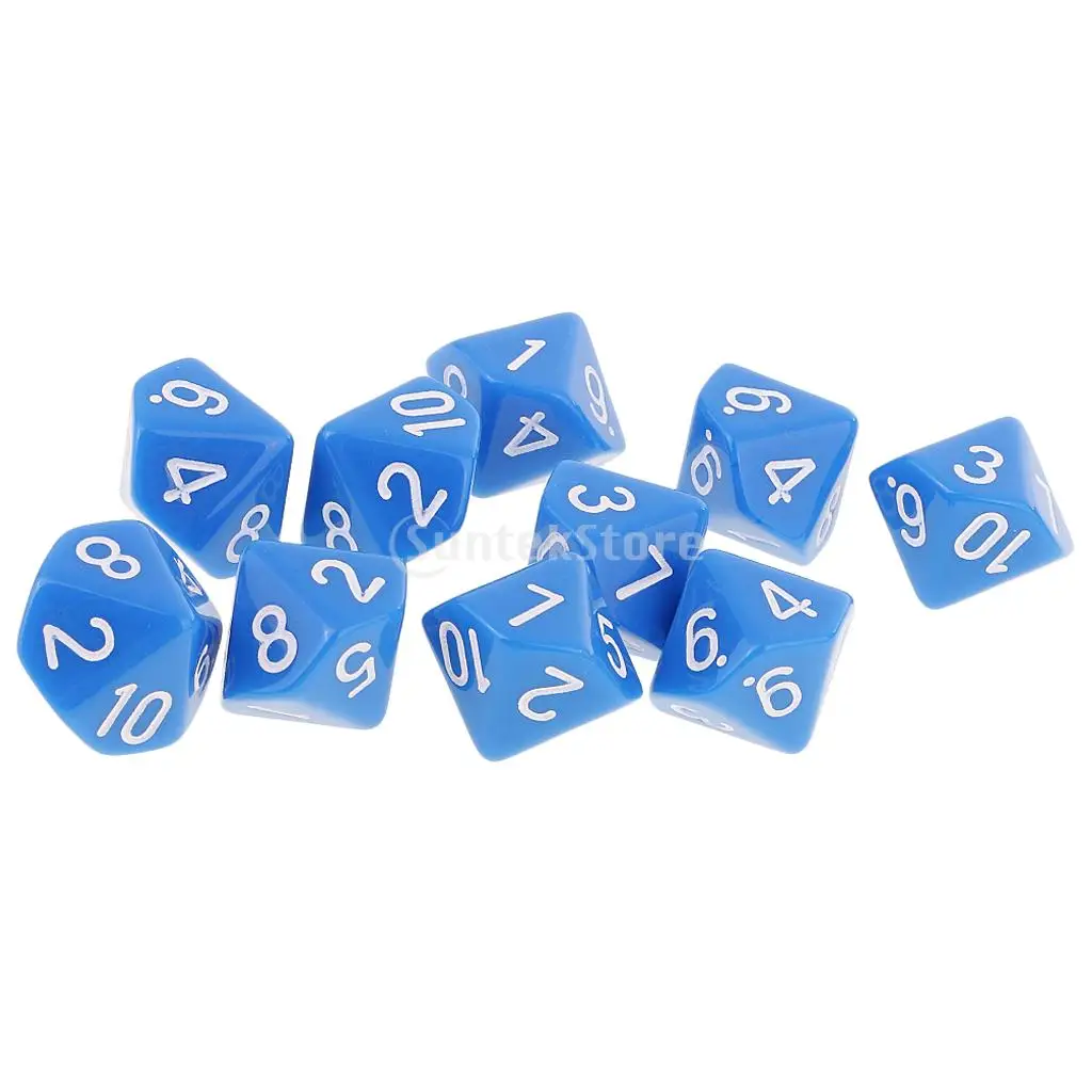 10 шт. сторонние кубики D10 акриловые для Dungeons и Dragons Games Blue|10 sided dice|dice d10sided dice |